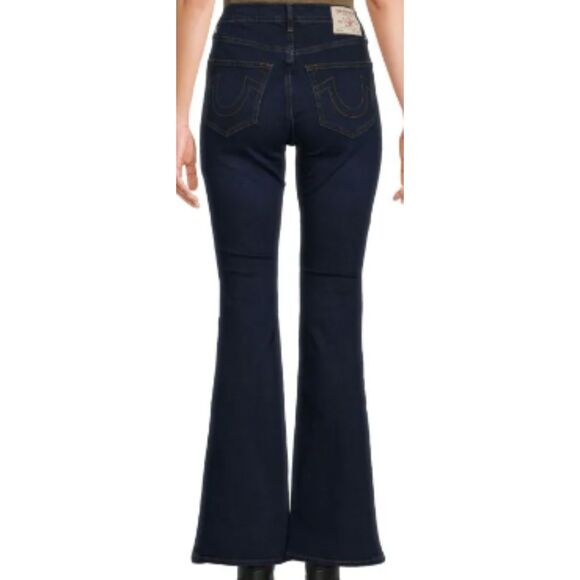 True Religion High Rise Jeans Reagan Dark Denim Flare Leg NWT Size 27 Stretch - Picture 2 of 7